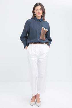 White-Cropped Split Hem Carrot Pants