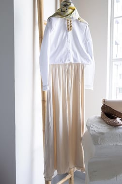 Ecru-Crumpled Elastic Waist Basic Skirt