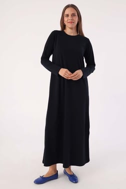 Navy Blue-Long Sleeve Underwear Dress