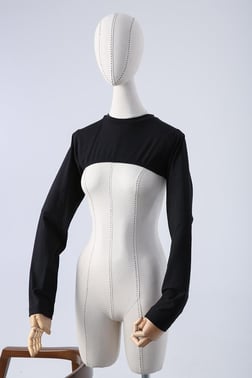 Black-Cotton Long Sleeve Stand Collar Crop Underwear