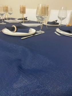 Zeren Home Polyester Keten Simli Oval Masa Örtüsü Lacivert + 6 Peçete