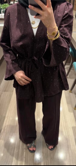 SUENO TAŞLI KİMONO TAKIM BORDO