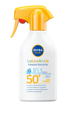 NIVEA SUN -  Güneş Koruyucu Seri - Nivea5 i 1 Arada Bebek ve Çocuklar İçin Hassas & Ekstra Suya Dayanıklı Güneş Spreyi - Yüksek uVa /uVb Filtresi - Güneş Koruma Faktörü - SPF 50+; 270 ML