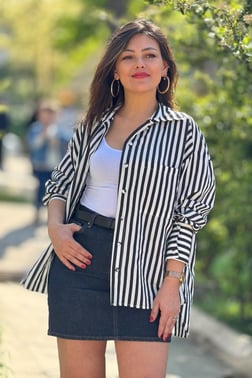 Premium Kalite Çizgili Oversize Gömlek 4969