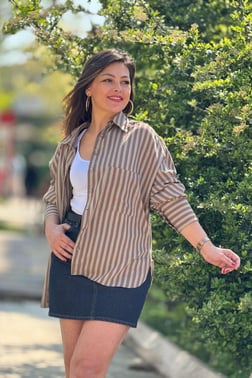 Premium Kalite Çizgili Oversize Gömlek 4969