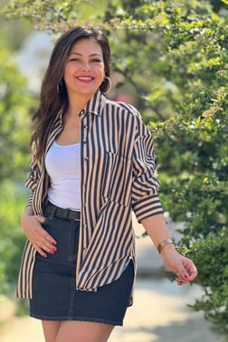 Premium Kalite Çizgili Oversize Gömlek 4969