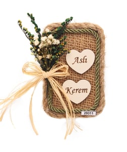 50 Adet 10x7cm Magnet Doğal Çiçekli  Söz Nişan Düğün Hediyesi Ahşap İsimli Mod.5