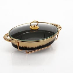 Flame Porselen Oval Fırın ve Sunum Kabı 32cm - Siyah Gold