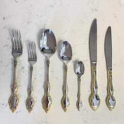12 Kişilik Çatal Kaşık Bıçak TakımıQueen's of England 89 Parça Çatal Kaşık Bıçak Takımı - Gold