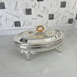 SunumlukWinterbach Isıtıcılı Oval Büyük Servis Seti Silver Gold