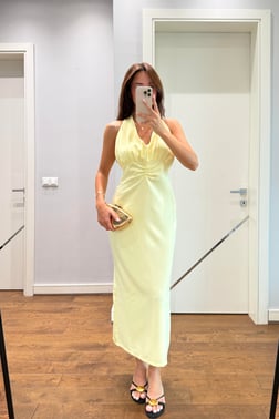 HALTER YAKA DEKOLTELİ ELBİSE-SARI