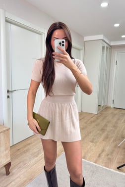 TRİKO BEJ ETEKLİ TAKIM
