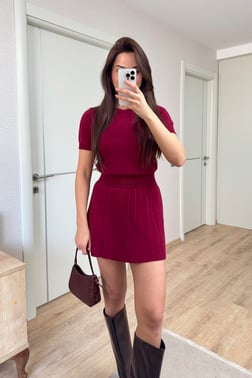 TRİKO BORDO PİLELİ ETEKLİ TAKIM  