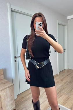 TRİKO SİYAH PİLELİ ETEKLİ TAKIM