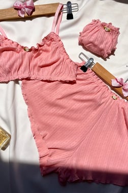  Isadora – Blush Pink 3'lü Jakarlı Pamuklu Pijama Takımı