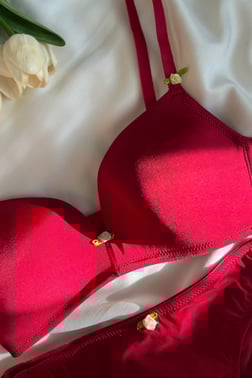 Fleur Desteksiz Kırmızı Sütyen Takımı – Slip Külotlu