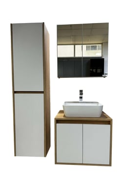 Banyo Dolabı Mdf 65 cm Boy Dolaplı Çanak Lavabolu kulpsuz