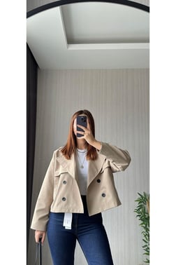 Premium Kısa Trençkot | Taş