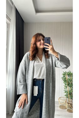 Şal Yaka Uzun Hırka | Gri