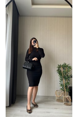 Triko Elbise Takım | Siyah
