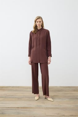MİORİ HARVEY PANTOLONLU RAYON TAKIM KAHVE