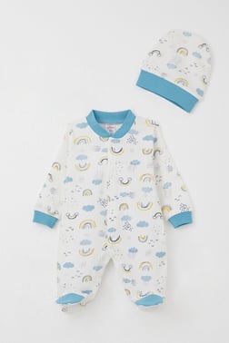 Breeze Erkek Bebek Patikli Tulum Gökyüzü Temalı Beyaz (0-6 Ay)