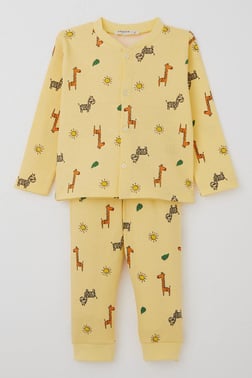 Breeze Erkek Bebek Pijama Takımı Minik Safari Temalı Hayvancık Desenli Sarı (4 Ay-1 Yaş)