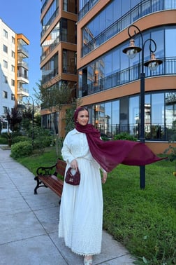 Kadın Krem İşleme Detaylı Etekli Takım