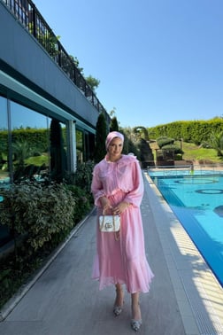 Kadın Pembe Yaka Detaylı Boydan Düğmeli Elbise