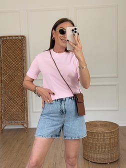 Bisiklet Yaka Basıc Tshirt PEMBE