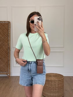 Bisiklet Yaka Basıc Tshirt SU YEŞİLİ