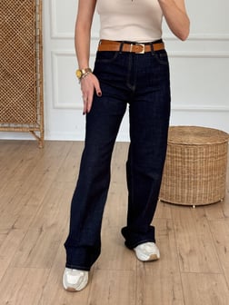 Geniş Paça Yüksek Bel Jean KOYU LACİVERT