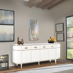 Maya Beyaz Gold Lüks Konsol 4 Kapaklı Şerit Detaylı Metal Ayaklı Tasarım 180x45x84 Cm
