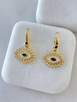 Özel Seri Kristal Taşlı Göz Sallantılı Halka Küpe Gold