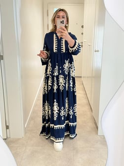 LACİVERT ETNİK MAXİ ELBİSE