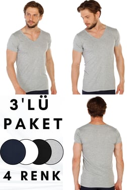 3 lü Paket %100 Pamuk Erkek Süprem V Yaka Fanila 317