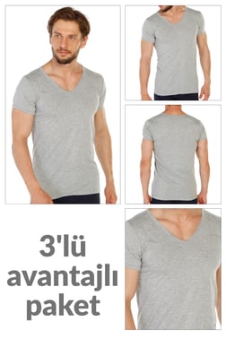 3 lü Paket %100 Pamuk Erkek Süprem V Yaka Fanila 317