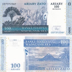 Yabancı Devletlerin Kağıt ParalarıMadagaskar, 100 Ariary (2004) P#86c ÇİL Eski Yabancı Kağıt Para