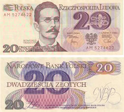 Yabancı Devletlerin Kağıt ParalarıPolonya, 20 Zloti (1982) P#149b ÇİL Eski Yabancı Kağıt Para