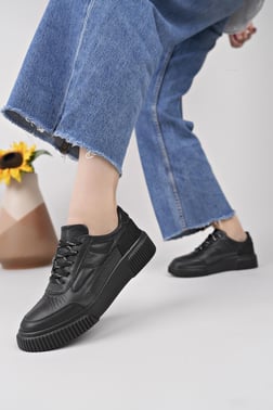 Nesil Shoes Comfo 100 Siyah Hakiki Soft Deri Kadın Sneakers