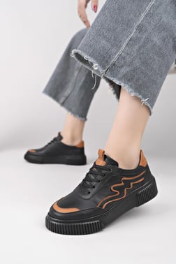 Nesil Shoes Comfo 101 Siyah Taba Hakiki Soft Deri Kadın Sneakers