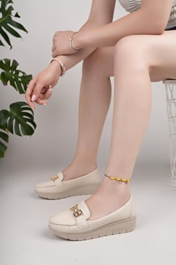 Nesil Shoes Neyna 029 Bej Dolgu Topuk Kadın Ayakkabı