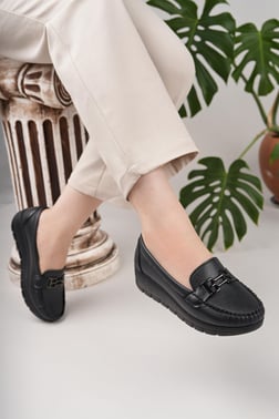 Nesil Shoes Neyna 029 Siyah Dolgu Topuk Kadın Ayakkabı