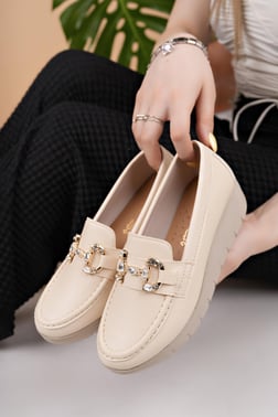Nesil Shoes Neyna 1047 Bej Dolgu Topuk Kadın Ayakkabı