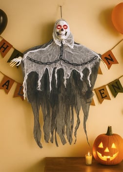 Cadılar Bayramı Işıklı Kuru Kafa Hayalet Asılabilir Halloween Parti Dekoru 90 cm