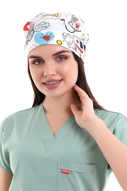 Beyaz Stetoskop Desenli Dijital Baskı Cerrahi Bone - Doktor Bone