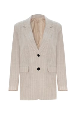 Kruvaze Çizgili Keten Blazer Ceket