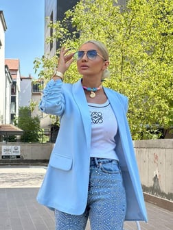 3101 Kolu Büzgülü Ceket Bebe Mavisi