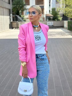 3101 Kolu Büzgülü Ceket Pembe