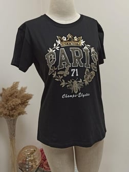 4585 Taçlı Paris Tişört Siyah